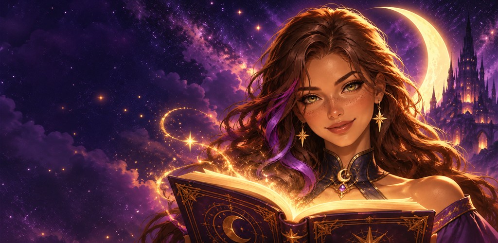 FableMate fantasy artwork: a character reading a glowing book